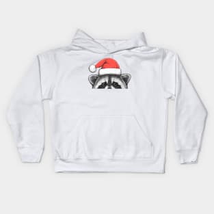 Raccoon in a Santa hat Kids Hoodie